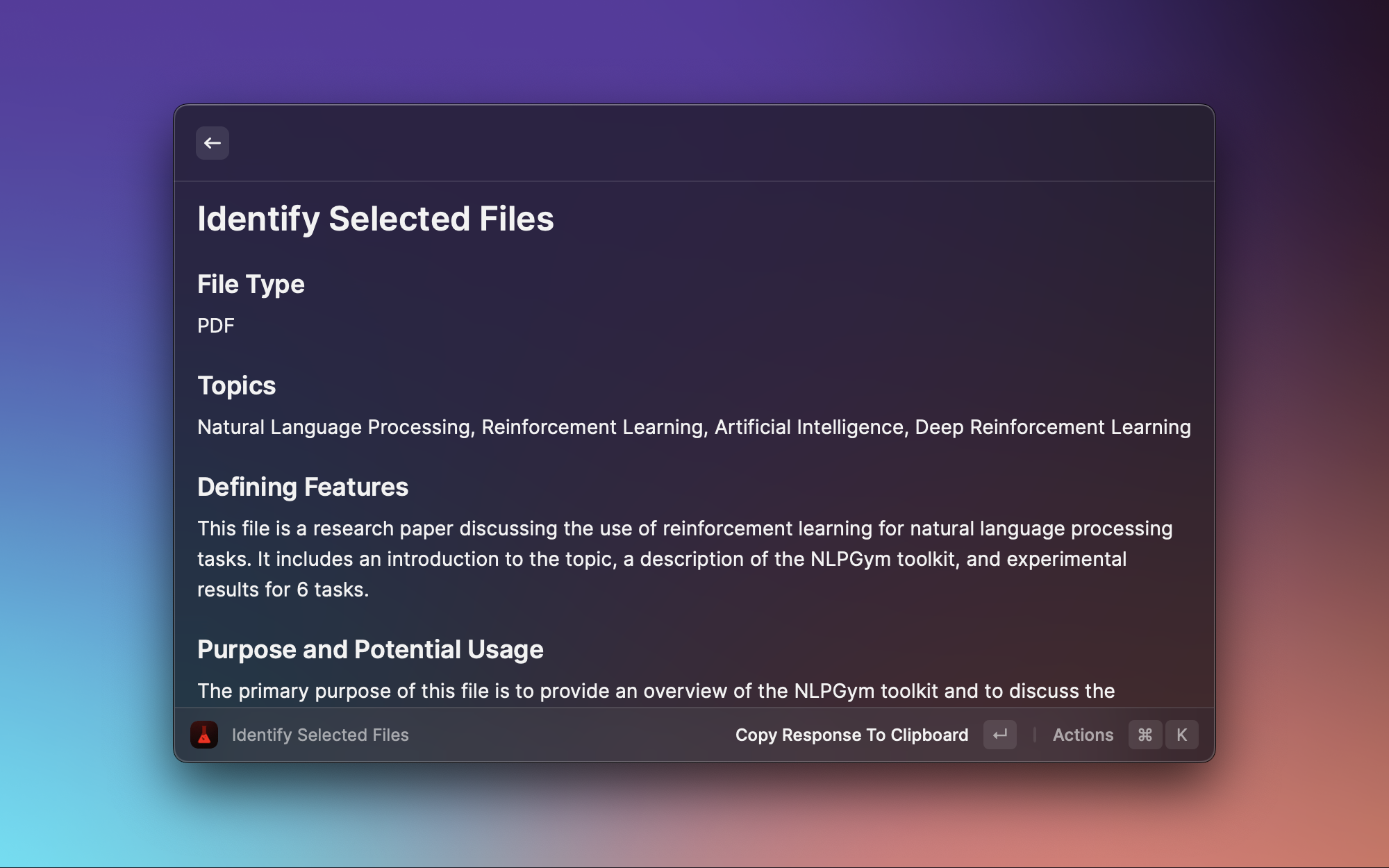 Identify Selected Files example