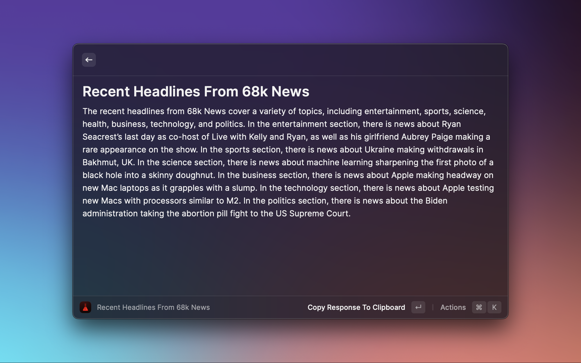 Recent News Headlines Example
