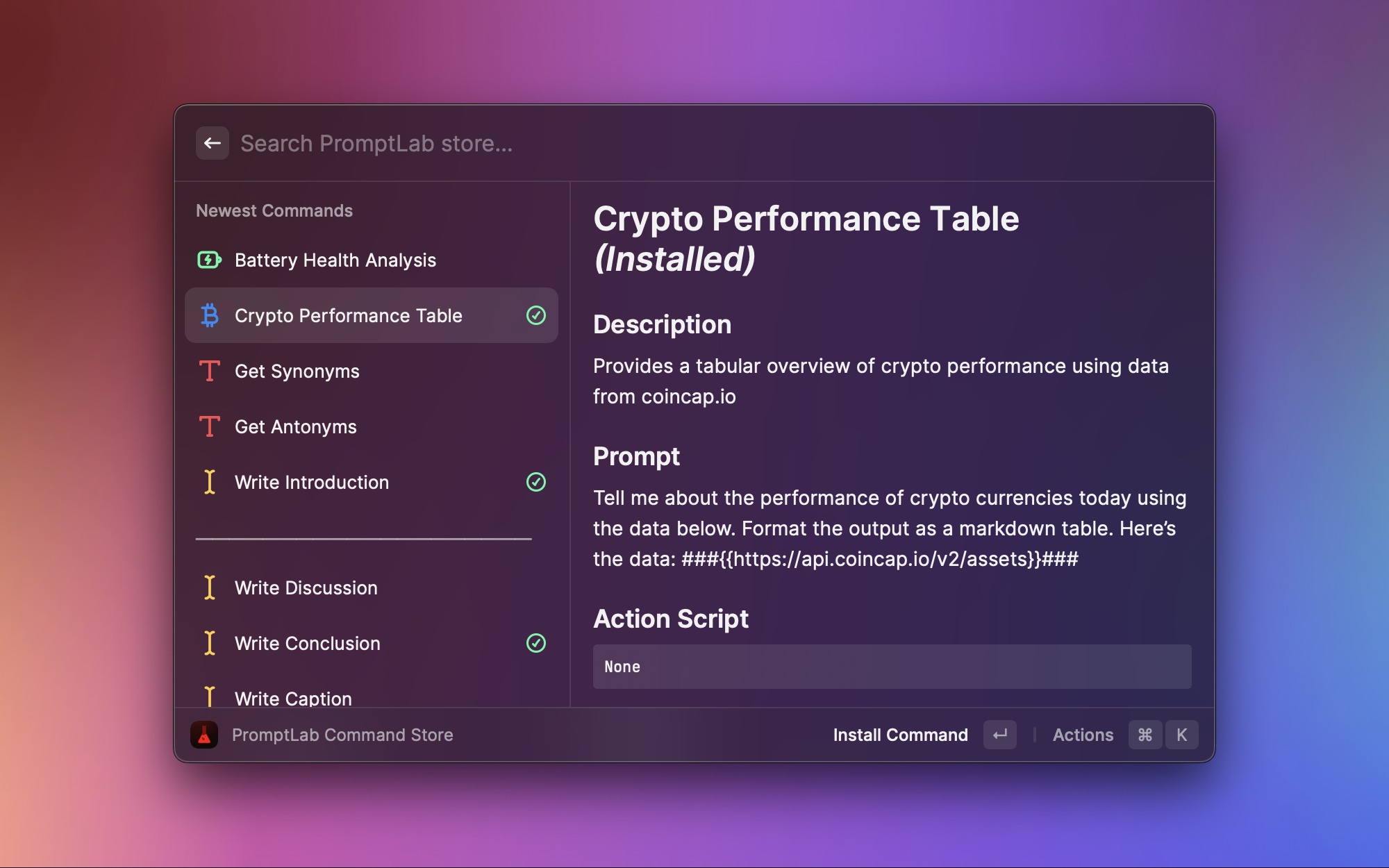 Demo of the PromptLab Command Store